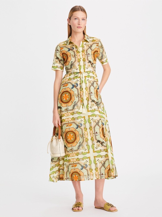 Tory Burch Dresses & Skirts - Tory Burch Scarf Print Cotton Shirt Dress Midi Tassel Tie Size Large